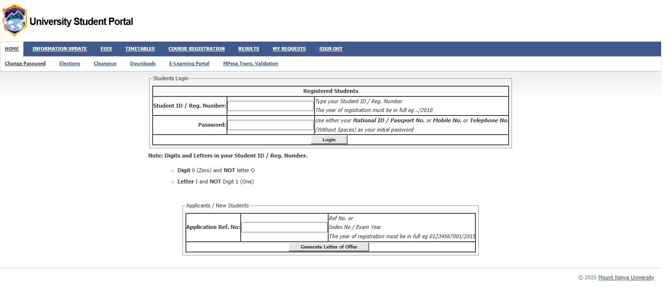 Mount Kenya University Student Portal